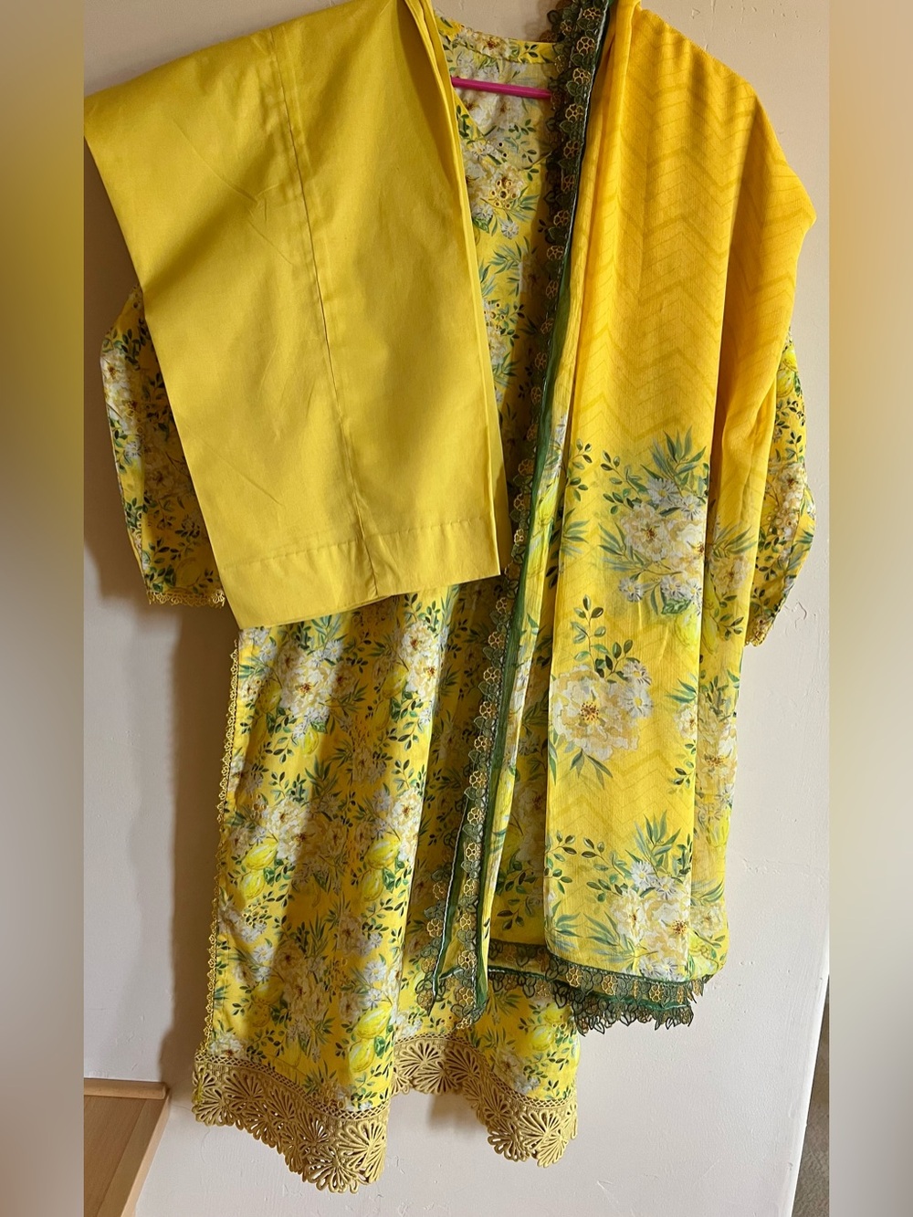 Yellow Floral Indian Pakistani lawn cotton dress brand Bareeze - Picture 6 of 11